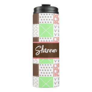 Boho Brown, Burgundy, Green and Mauve Whimsical    Thermal Tumbler