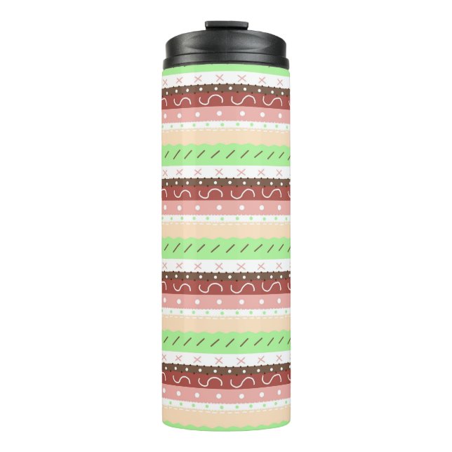 Boho Brown, Burgundy, Green and Mauve Whimsical  Thermal Tumbler (Front)