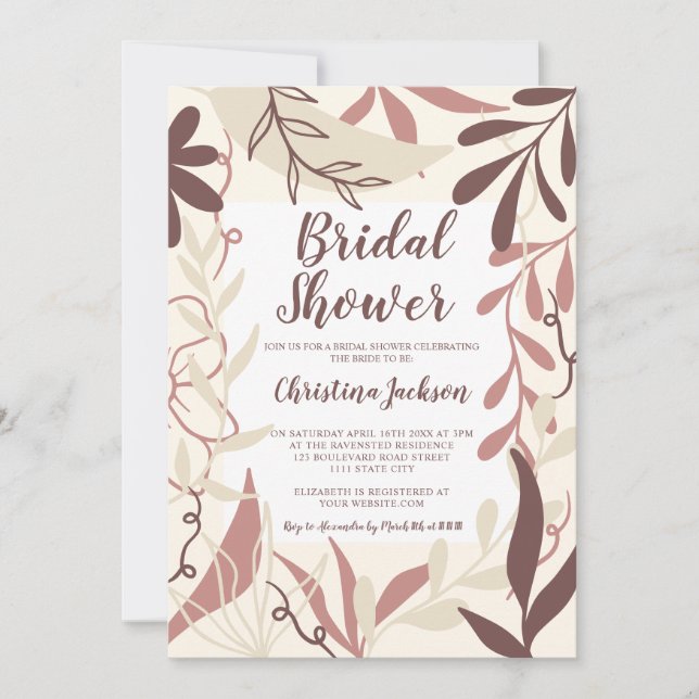 Boho brown chocolate floral fall bridal shower invitation (Front)