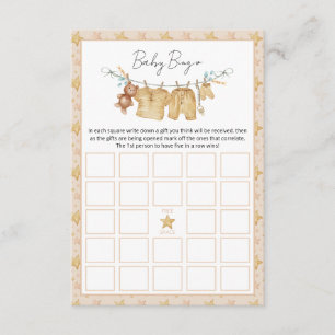 Boho Brown Clothesline Baby Shower Bingo Game Card