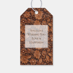 Boho Brown Faux Leather Floral Bridal Shower Gift Tags