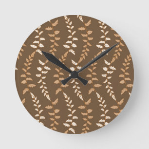 Boho Brown Fern Strings - seamless pattern. Round Clock