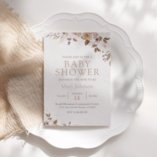 Boho Brown Floral Baby Shower Invitation