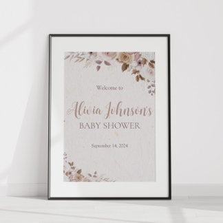 Boho Brown Floral Baby Shower Poster