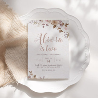 Boho Brown Floral Birthday Invitation