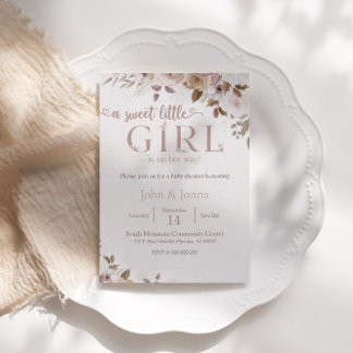 Boho Brown Floral Girl Baby Shower Invitation