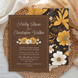 Boho Brown Gold Floral Autumn Wedding Invitation