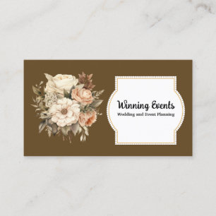 Boho Brown Gold Floral Business Card