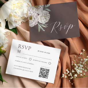 Boho Brown & Off White Watercolor Floral RSVP Card