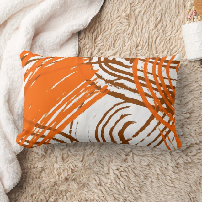 Boho Brown, Orange Abstract Design   Lumbar Cushion (Blanket)