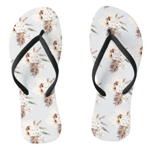 Boho Brown Pampas Grass White Orchids Monogram Thongs