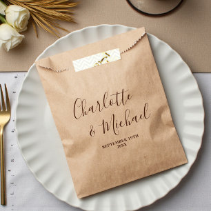 Boho Brown Script Minimalist Wedding Favour Bag