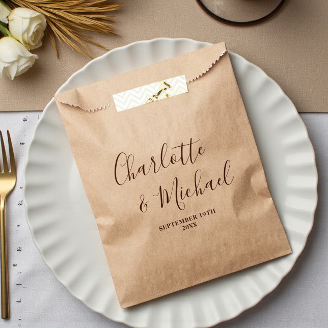 Boho Brown Script Minimalist Wedding Favour Bag (Creator Uploaded)
