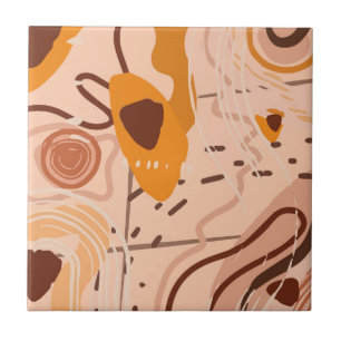 Boho Brown Tan Beige Orange Abstract Art  Ceramic Tile