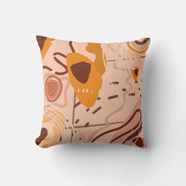 Boho Brown Tan Beige Orange Abstract Art Cushion (Front)