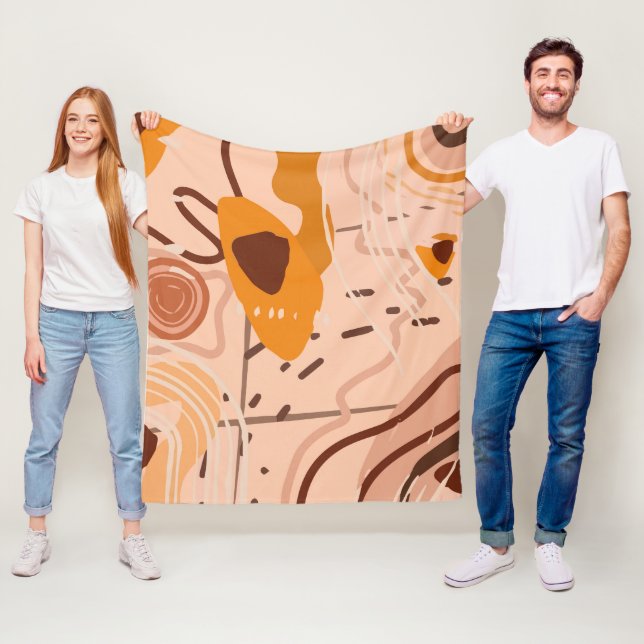Boho Brown Tan Beige Orange Abstract Art Pattern  Fleece Blanket (In Situ)