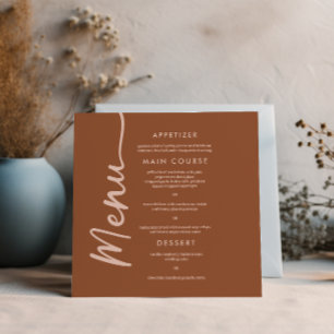 Boho Brown Terracotta Trendy Wedding Menu Invitation