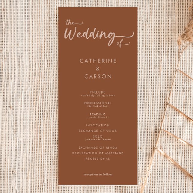 Boho Brown Terracotta Trendy Wedding Program (Creator Uploaded)