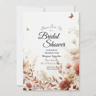 Boho Browns with Butterflies Floral Bridal Shower Invitation