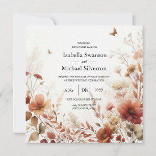 Boho Browns with Butterflies Floral Wedding Invitation