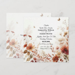 Boho Browns with Butterflies Floral Wedding Invitation