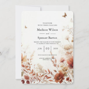 Boho Browns with Butterflies Floral Wedding Invitation