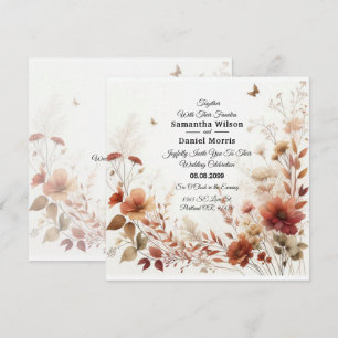 Boho Browns with Butterflies Floral Wedding Invitation