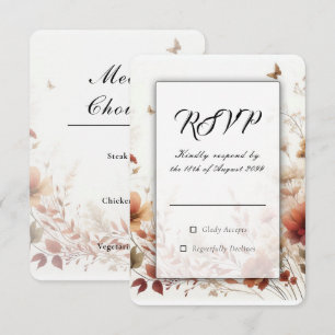 Boho Browns with Butterflies Floral Wedding RSVP Card