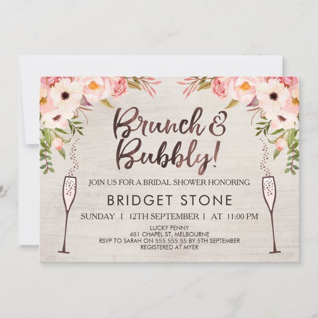 Boho Brunch Bubbly Bridal Shower Invitation (Front)