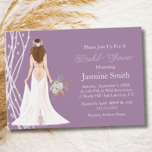 Boho Brunette Bride With Pearls Bridal Shower P Invitation