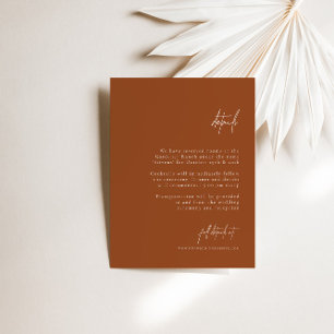Boho Brunt Orange Elegant Minimal Wedding Details Enclosure Card
