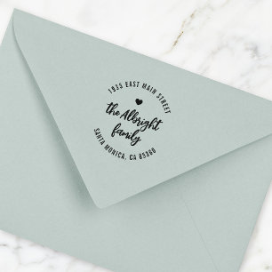 Boho Brush Family Name Heart Round Return Address Self-inking Stamp