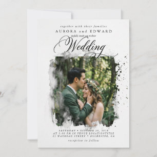 Boho Brush Photo Wedding Invitation Elegant