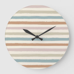 Boho Brush Stripes Seamless Earth Tone Large Clock