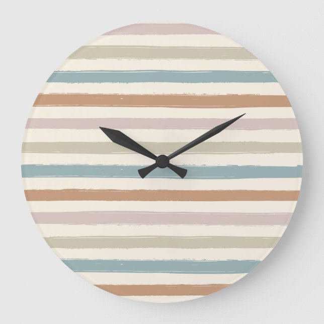 Boho Brush Stripes Seamless Earth Tone Large Clock (Front)