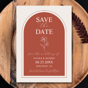 Boho Budget Terracotta Rust Flower Wedding   DIY Save The Date