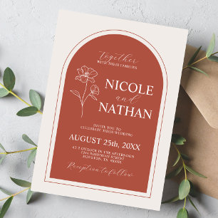 Boho Budget Terracotta Rustic Flower Wedding DIY Invitation