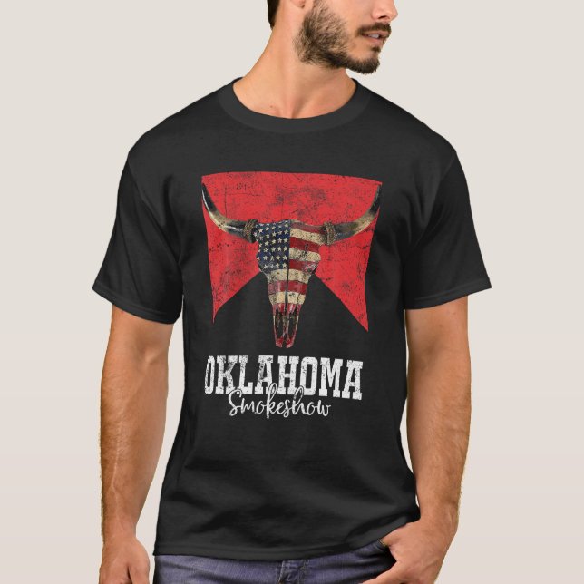 Boho Bull Skull Cow Oklahoma Smokeshow Western Cou T-Shirt (Front)
