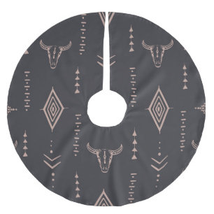 Boho bull skull, ethnic seamless. brushed polyester tree skirt