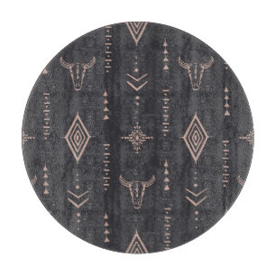 Boho bull skull, ethnic seamless. cutting board