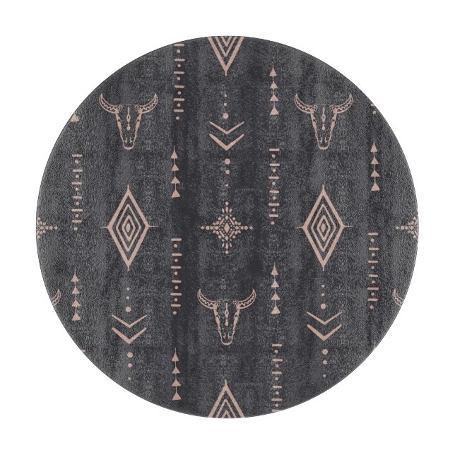 Boho bull skull, ethnic seamless. cutting board (Front)