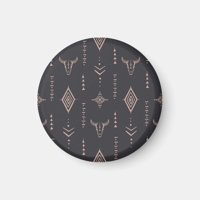 Boho bull skull, ethnic seamless. magnet (Front)