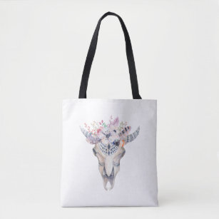 Boho Bull Skull & Floral Bouquet Tote Bag