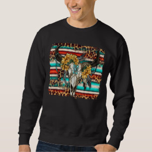 Boho Bull Skull Serape Western Sunflower Leopard C Sweatshirt