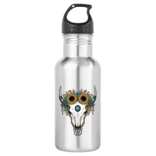 Boho Bull Skull Sunflower Vintage Western Engravin 532 Ml Water Bottle