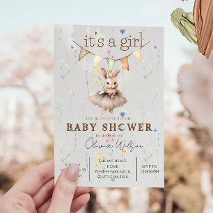 Boho Bunny Baby Shower Invitation with Floral Past