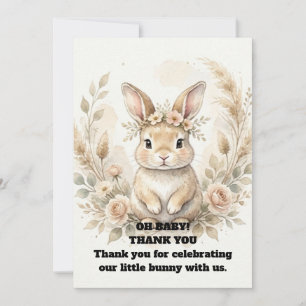 Boho Bunny Baby Shower Thank You Card Watercolor