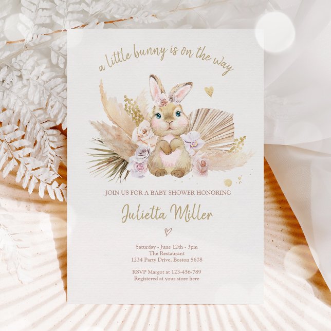 Boho Bunny Rabbit Pink Girl Baby Shower Invitation (Creator Uploaded)