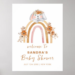 Boho Bunny Rainbow Floral Baby Shower Welcome Poster