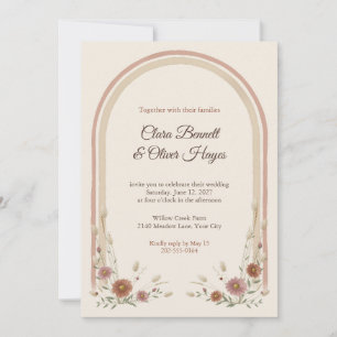 Boho Bunny Tail Grass Arch Wedding Invitation